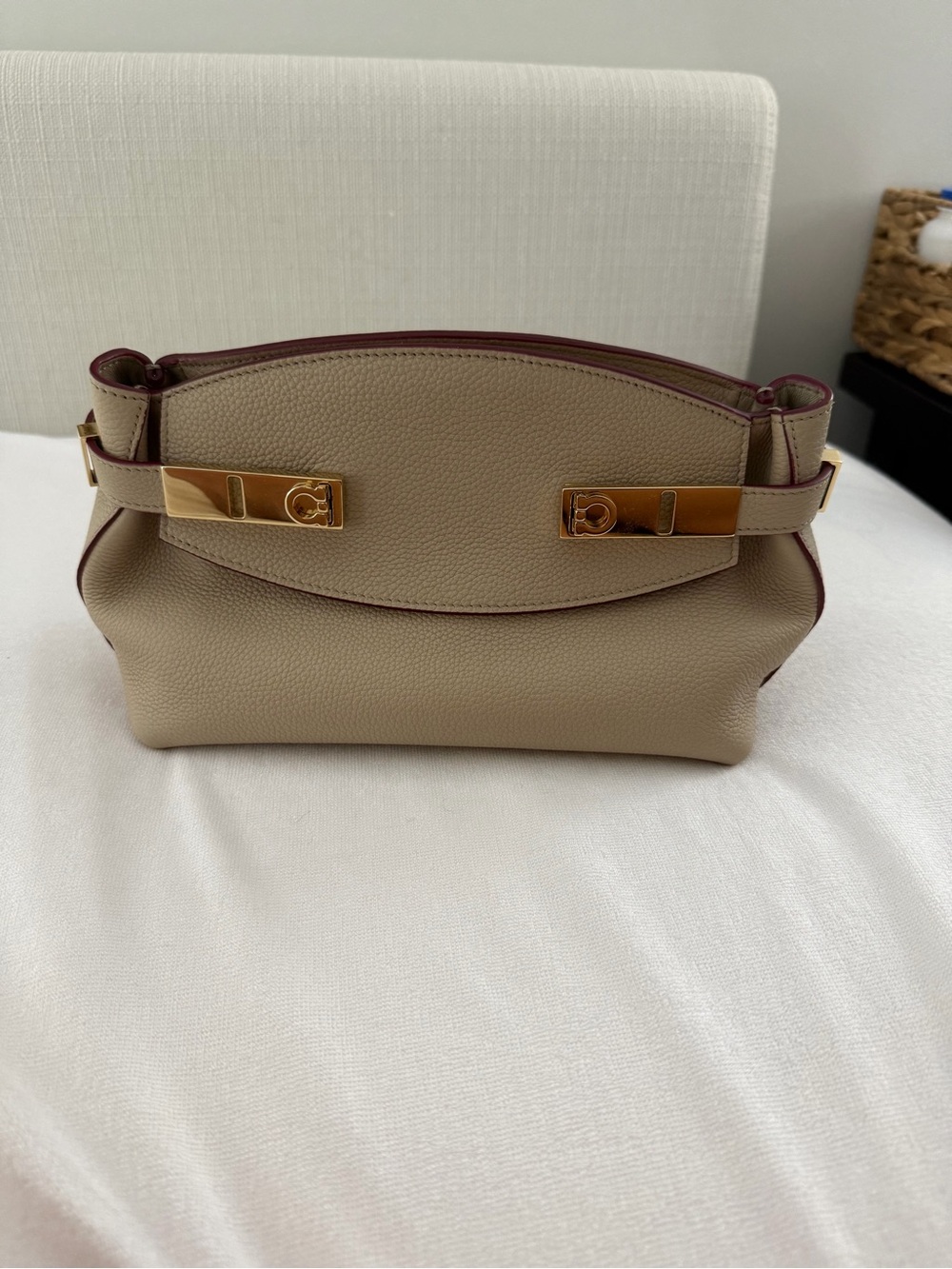 Salvatore Ferragamo “XS Hug” Gold Hardware and Burgundy Trim